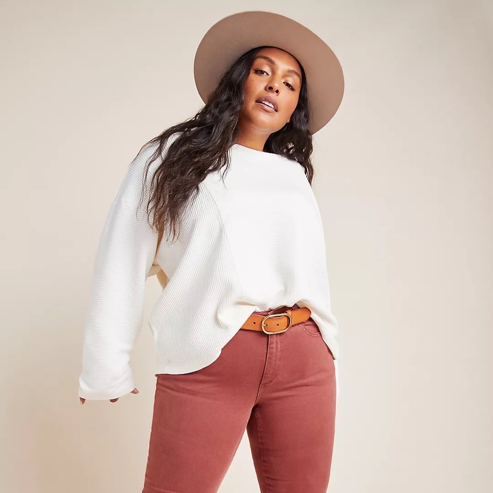 Anthropologie x Maeve • chrissy ribbed dolman-sleeved sweater cream sz M petite - Picture 1 of 10